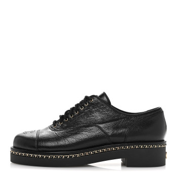 CHANEL Shiny Crumpled Lambskin CC Lace Up Oxfords 41 Black
