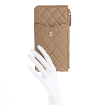 CHANEL Caviar Quilted Classic iPhone Pouch Beige