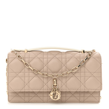 CHRISTIAN DIOR Pearly Lambskin Cannage Two Tone Mini My Dior Bag Latte Trench Beige