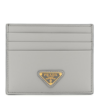 PRADA Calfskin Triangle Card Holder Granite Gray