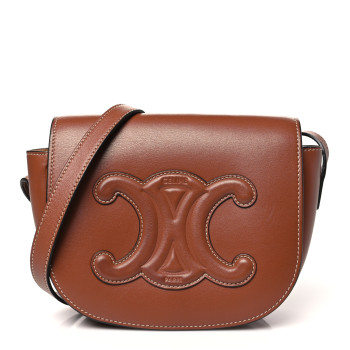 CELINE Smooth Calfskin Cuir Triomphe Folco Crossbody Bag Tan