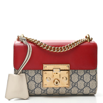 GUCCI GG Supreme Monogram Moon Calfskin Small Padlock Shoulder Bag Beige Blue Hibiscus Red Mystic White