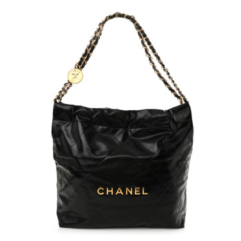CHANEL Shiny Calfskin Quilted Small Chanel 22 Black