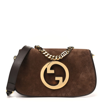 GUCCI Suede Talco New Roxy Calfskin Blondie Chain Shoulder Flap Bag River Brown