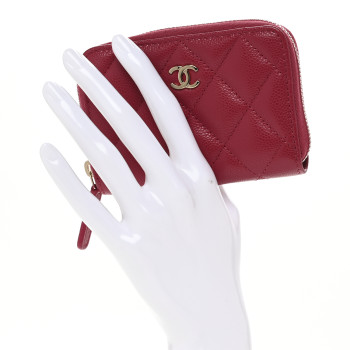 CHANEL Caviar Quilted Zip Coin Purse Fuchsia