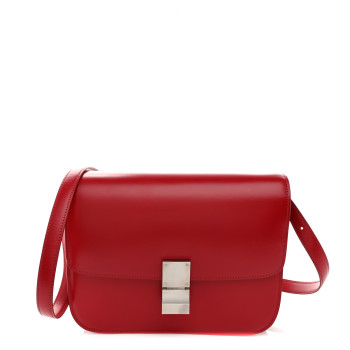 CELINE Smooth Calfskin Medium Classic Box Flap Bag Red