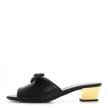 CHANEL Lambskin Bow Mules 37 Black