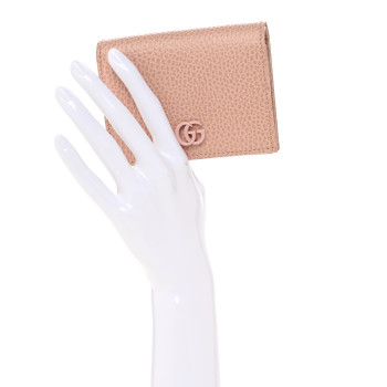 GUCCI Dollar Calfskin Enamel Monochrome GG Marmont Card Case Perfect Pink