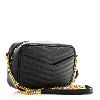 SAINT LAURENT Grain De Poudre Matelasse Monogram Mini Lou Camera Bag Black