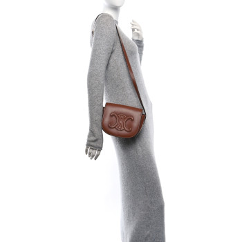 CELINE Smooth Calfskin Cuir Triomphe Folco Crossbody Bag Tan
