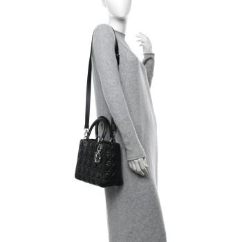 CHRISTIAN DIOR Lambskin Cannage Medium Lady Dior Black
