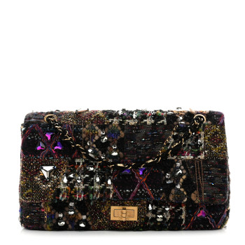 CHANEL Tweed Crystal Embellished Paris Byzance Reissue 2.55 Classic 227 Flap Black Multicolor