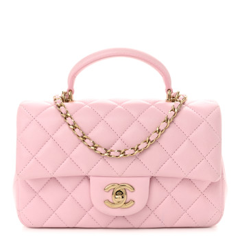 CHANEL Lambskin Quilted Mini Top Handle Rectangular Flap Light Pink