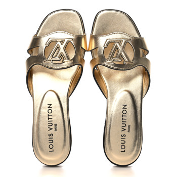 LOUIS VUITTON Metallic Calfskin LV Isola Flat Sandals 36 Gold