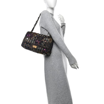 CHANEL Tweed Crystal Embellished Paris Byzance Reissue 2.55 Classic 227 Flap Black Multicolor