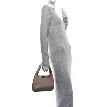 VALENTINO GARAVANI Pebbled Calfskin Small Rockstud Flip Lock Hobo Poudre