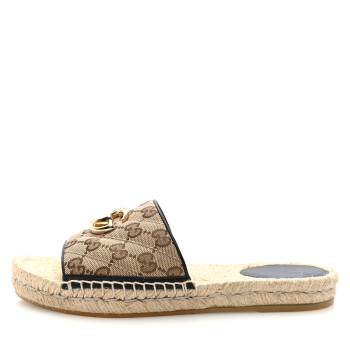 GUCCI Monogram Matelasse GG Marmont Espadrille 20mm Slide Sandals 37 Beige Ebony Black