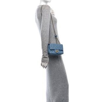 CHANEL Denim Quilted Mini Pearl Crush Flap Blue