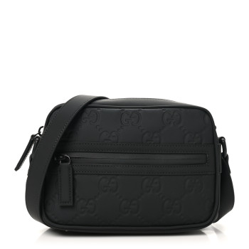 GUCCI Rubber Effect Calfskin GG Mini Crossbody Bag Black
