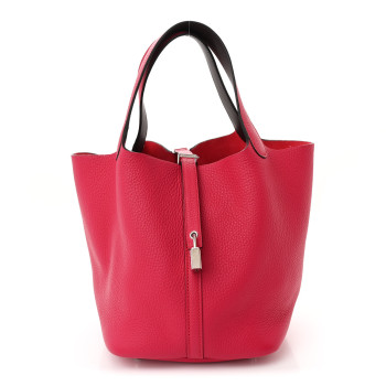 HERMES Taurillon Clemence Swift Eclat Picotin Lock 22 MM Framboise Rouge Sellier