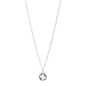 GUCCI Sterling Silver Small Textured Interlocking G Pendant Necklace