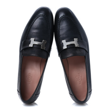 HERMES Goatskin Womens Paris Loafers 37 Black