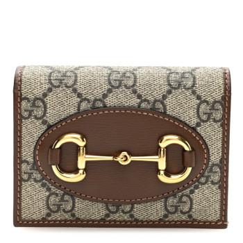 GUCCI GG Supreme Monogram Horsebit 1955 Card Case Wallet Beige Ebony Brown Sugar