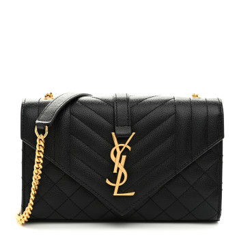 SAINT LAURENT Grain De Poudre Textured Mixed Matelasse Triquilt Small Monogram Satchel Black