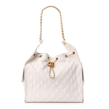 CHANEL Caviar Quilted Medium Chanel 25 Handbag White