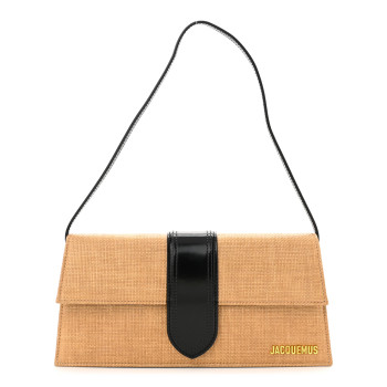 JACQUEMUS Raffia Smooth Calfskin Le Bambino Long Natural Black
