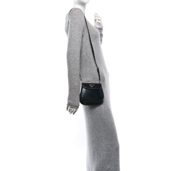 PRADA Spazzolato Mini Cleo Flap Adjustable Strap Shoulder Bag Black