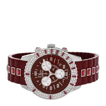CHRISTIAN DIOR Stainless Steel Diamond Pave Sapphire 38mm Christal Chronograph Quartz Watch Red
