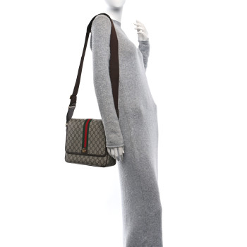 GUCCI Tender GG Supreme Monogram Textured Dollar Calfskin Ophidia Messenger Bag Beige Ebony Dark Brown