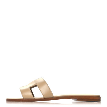 HERMES Box Calfskin Oran Sandals 39 Beige Lin