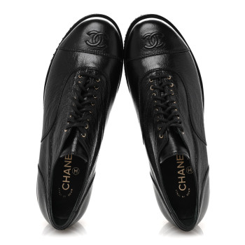 CHANEL Shiny Crumpled Lambskin CC Lace Up Oxfords 41 Black
