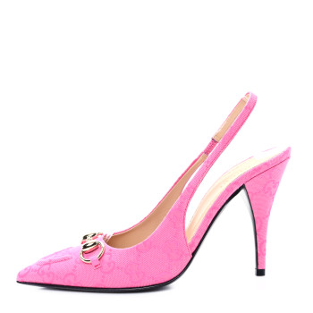 GUCCI New Canvas GG Nappa Charlotte Horsebit 85mm Erin Slingback Pumps 36.5 Pink