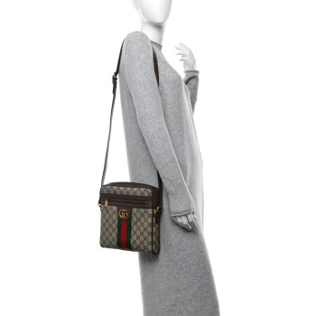 GUCCI GG Supreme Monogram Web Small Ophidia Messenger Bag Brown