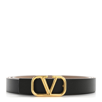 VALENTINO GARAVANI Glossy Calfskin VLogo Reversible 20mm Belt 100 40 Smokey Beige Black