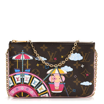 LOUIS VUITTON Monogram 2020 Christmas Animation Big Wheel Double Zip Pochette Rose Ballerine