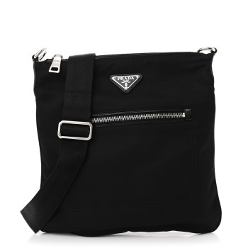 PRADA Tessuto Nylon Saffiano Flat Messenger Bag Black