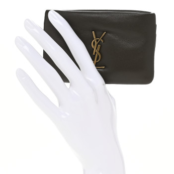 SAINT LAURENT Padded Lambskin Monogram Zip Card Holder Light Musk