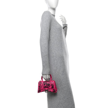 BALENCIAGA Smooth Calfskin Graffiti Hourglass Top Handle Bag XS Acid Fuchsia Black