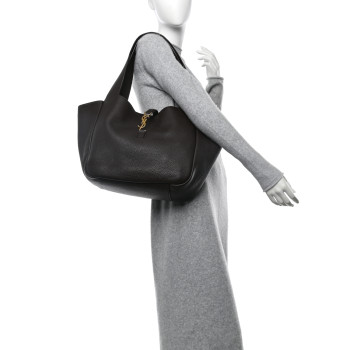 SAINT LAURENT Grained Deerskin Bea Tote Marron Fonce