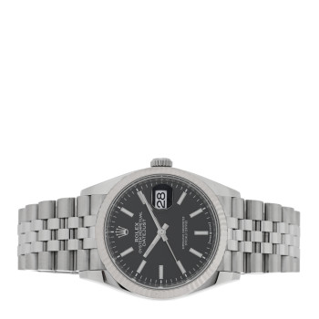 ROLEX Stainless Steel 18K White Gold 36mm Oyster Perpetual Datejust Watch Bright Black 126234