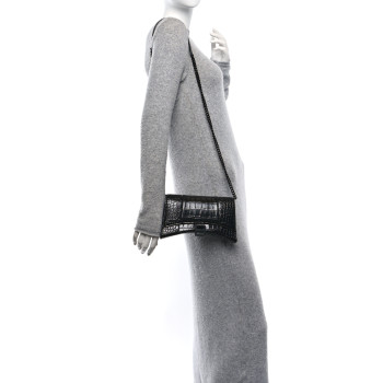 BALENCIAGA Shiny Calfskin Monochrome Crocodile Embossed Small Hourglass Evening Chain Bag Black