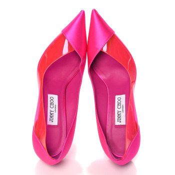 JIMMY CHOO Satin PVC Cass Pumps 38.5 Fuchsia