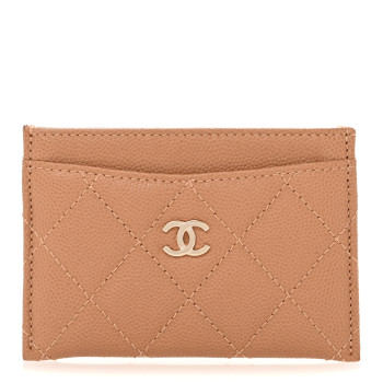 CHANEL Caviar Quilted Card Holder Dark Beige