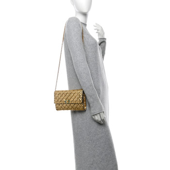 VALENTINO GARAVANI Metallic Wrinkled Lambskin Rockstud Spike Wallet on Chain Mekong