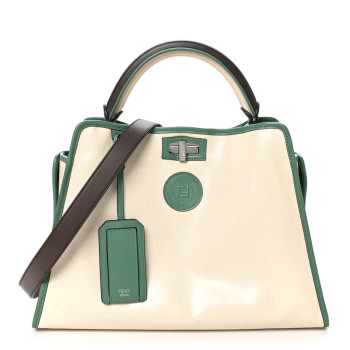 FENDI Vitello Seta Century Nappa Canvas Medium Peekaboo Iconic Defender Satchel Moresco Verde Islanda