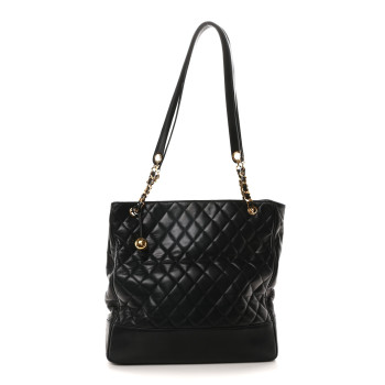 CHANEL Lambskin Quilted Shopping Tote Black